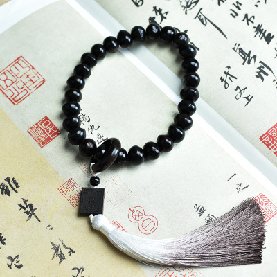 原生态原籽木患子佛珠手串无患子菩提黑檀女跑环福珠渐变流苏手持