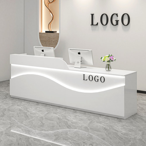 简约亮光烤漆带灯带收银台送店名