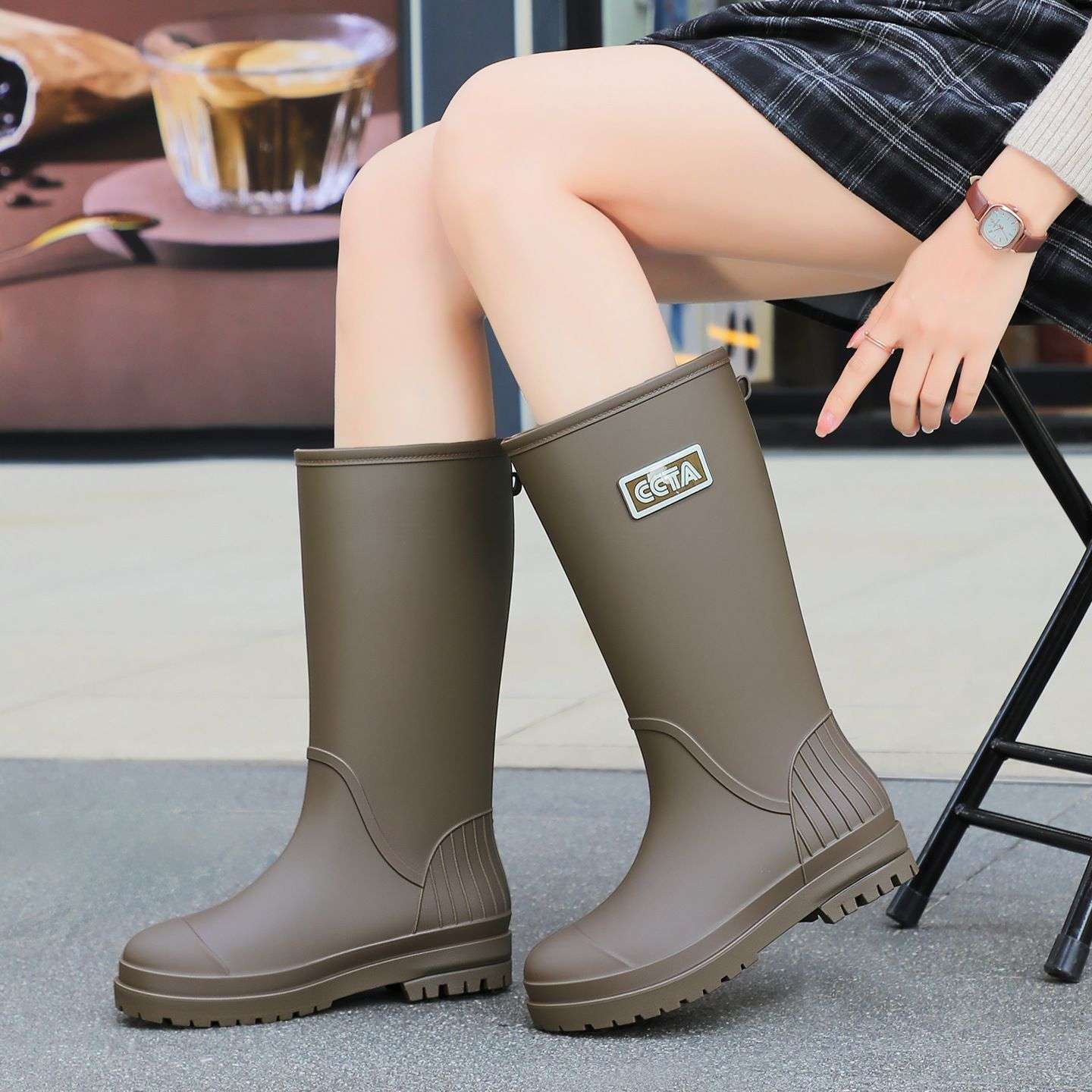 日本进口长筒防水雨鞋女款加厚耐磨劳保胶鞋中筒雨靴钓鱼防滑水鞋