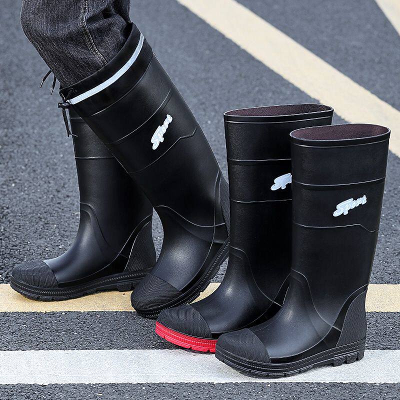 雨鞋男款中高筒钓鱼防水防滑长筒雨靴收束口加绒胶鞋赶海工作水鞋