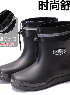 男雨靴时尚低筒男雨鞋男工防滑夜间反光条胶鞋洗车清洁市场男水鞋