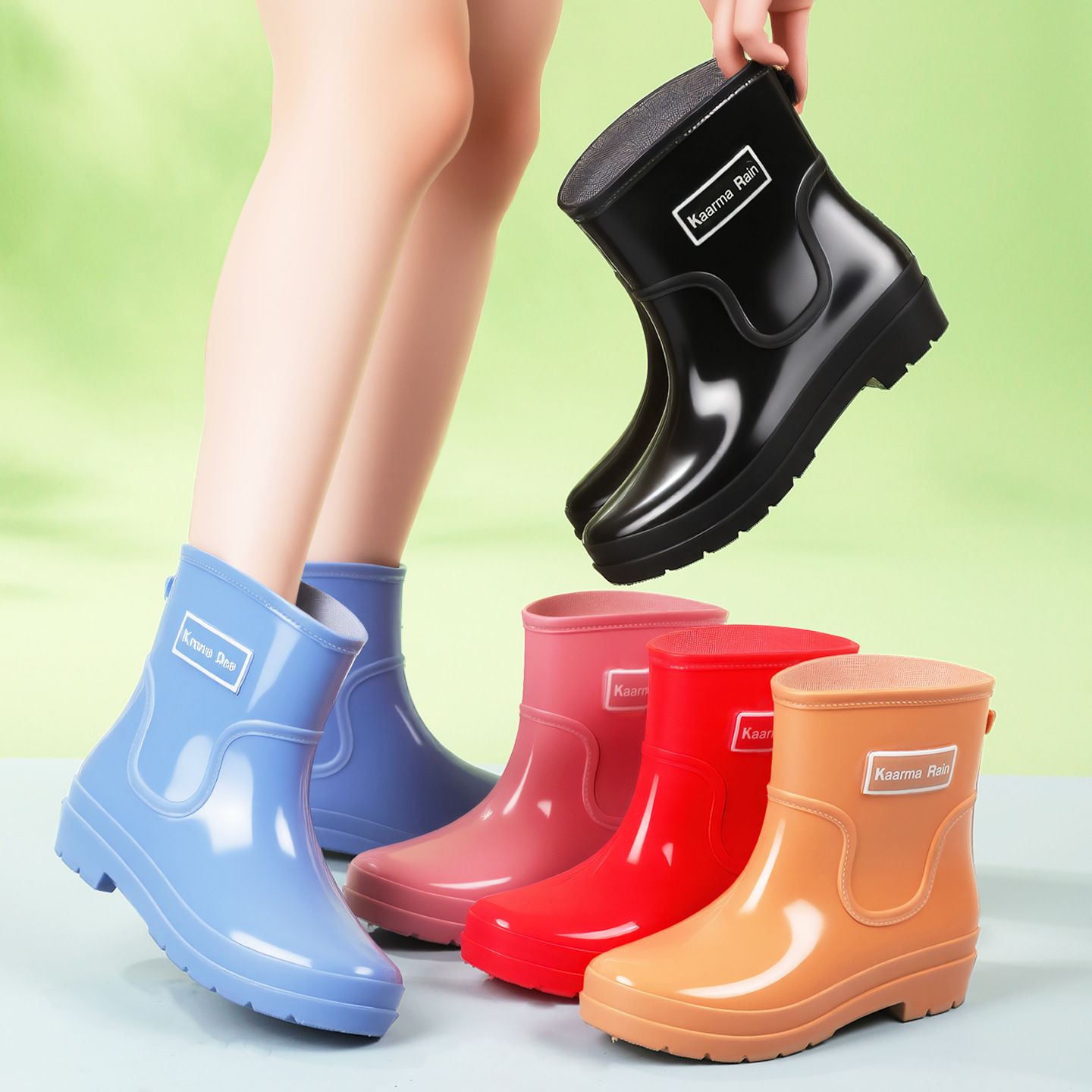 外贸时尚短筒户外女鞋女短筒雨鞋百搭甜美水鞋防滑女胶鞋套脚水靴
