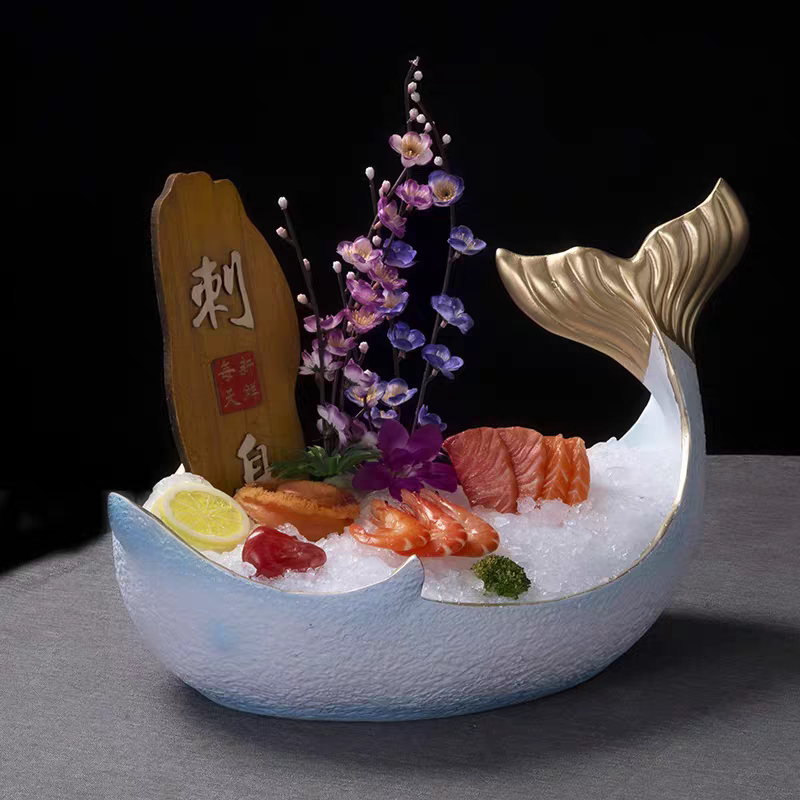 海豚刺身冰盘三文鱼片海鲜造姿刺生干冰海鲜姿造专用摆盘树脂餐具