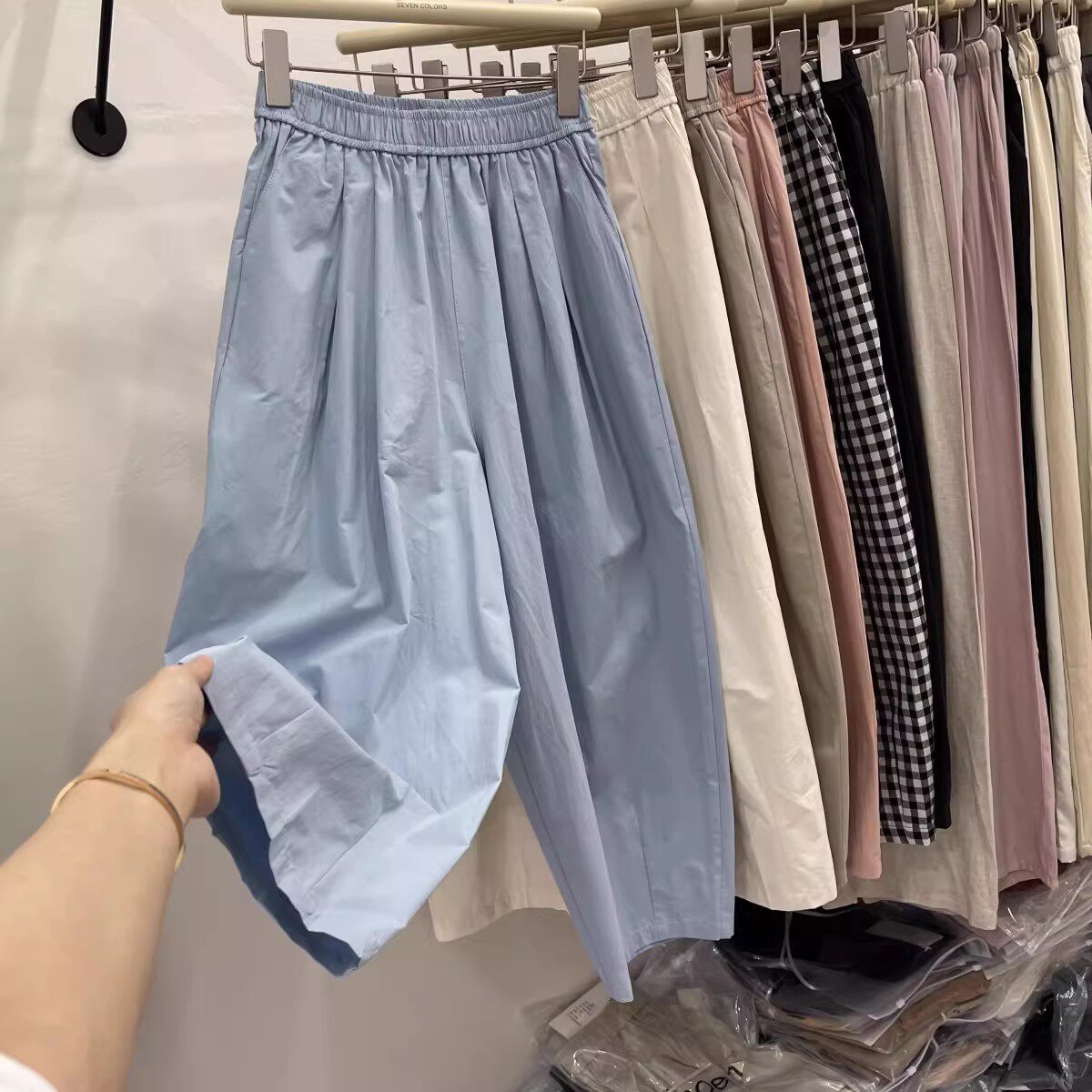 小个子薄款冰丝速干裤女夏季七八分梨形遮跨显瘦百搭阔腿休闲裤XS