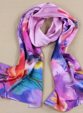 艺凡2016新款 100%桑蚕丝 真丝围巾春秋女 喷绘真丝长丝巾HT1603