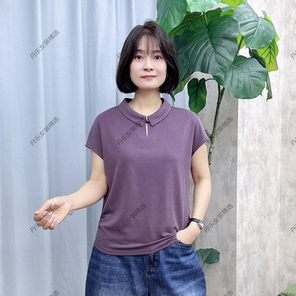 8910新款女装休闲时尚短袖T恤翻领纯色简约夏季休闲宽松百搭女