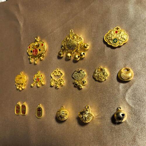 沙金强保色吊坠配件平安长命锁小金锁小元宝铃铛福袋胖福diy饰品