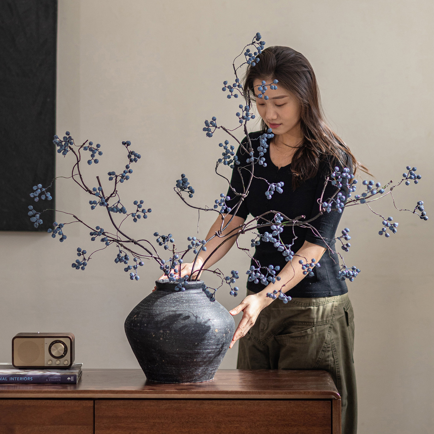 马桑果仿真花假花仿生花摆设侘寂风干花高级感逼真客厅餐桌花摆件