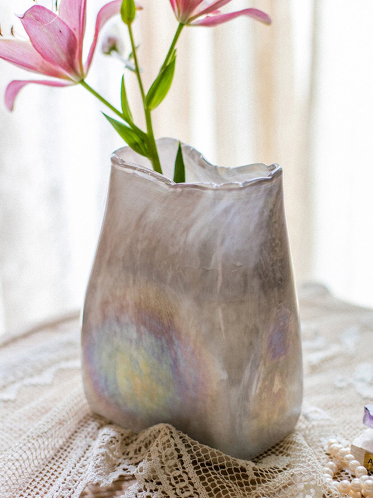 聚汉手工艺术玻璃花瓶渐变彩色客厅装饰品装饰插花水培花装置餐桌