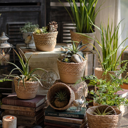 掬涵天然草编花桶花器花盆收纳篮