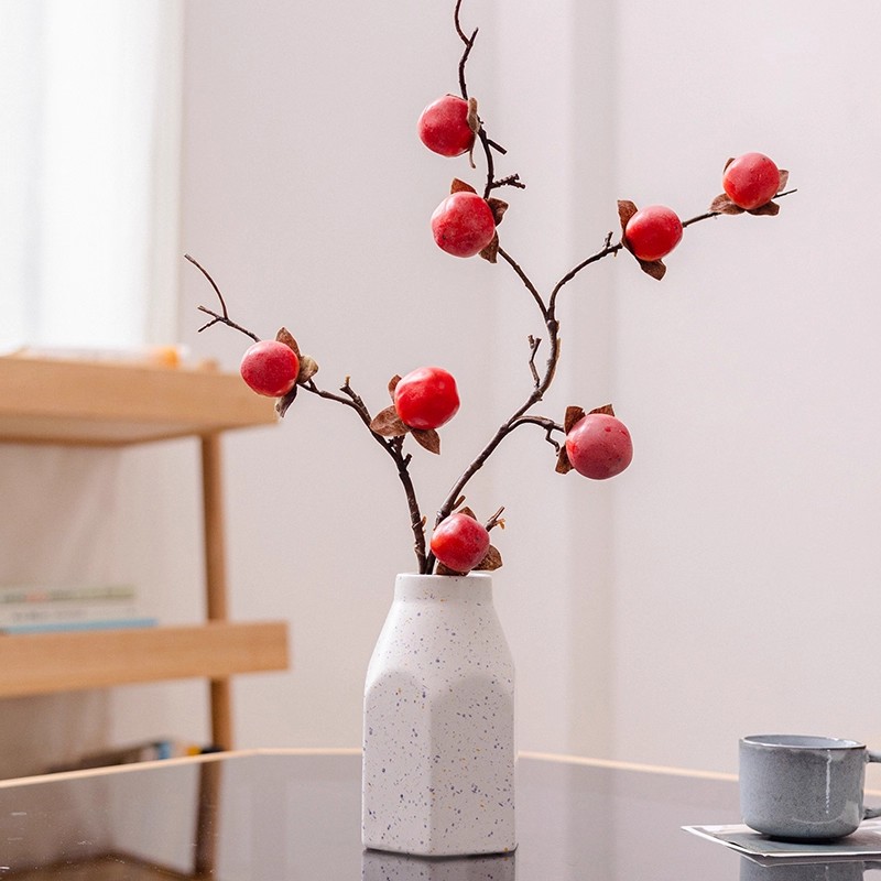 掬涵仿真柿子客厅插花假花摆件