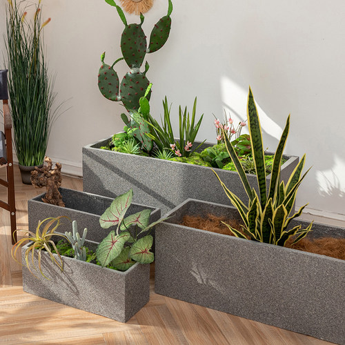 掬涵长方形镁泥花盆水泥花箱马槽户外阳台庭院隔断花卉绿植种植箱