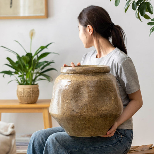 掬涵侘寂风镁泥仿陶龟背竹花盆