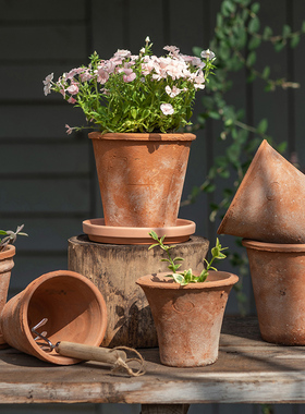 掬涵红陶花盆粗陶陶土陶盆透气陶瓷盆家用托盘多肉户外庭院阳台