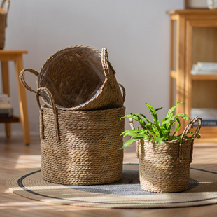 筐子草编藤编编织篮子花篮竹编花盆套绿植草编筐植物装饰套藤编筐