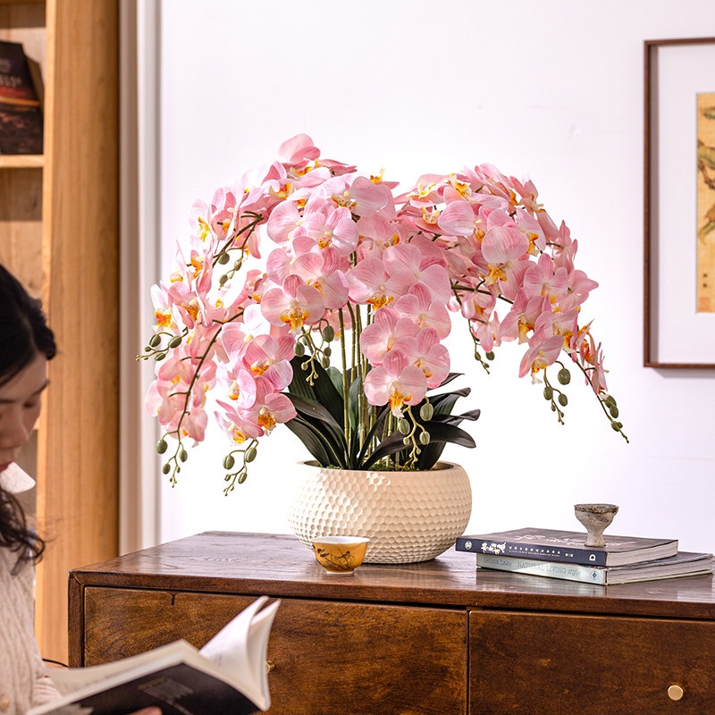掬涵蝴蝶兰仿真花艺摆件盆景套装客厅餐桌茶几假花插花绢花装饰品