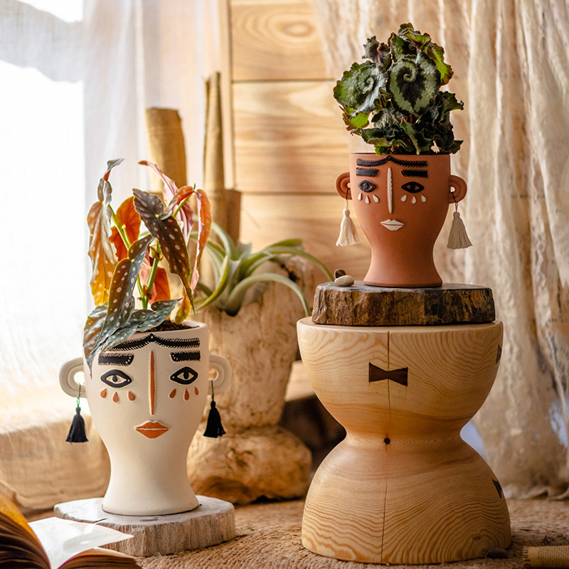 掬涵人脸水泥花盆花器艺术抽象