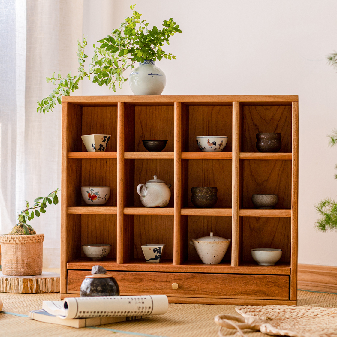 实木置物架杯架墙上展示架博古架