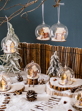 速发耶诞微景球玻璃耶吊球耶诞树挂饰发光观球诞节装饰灯夜灯