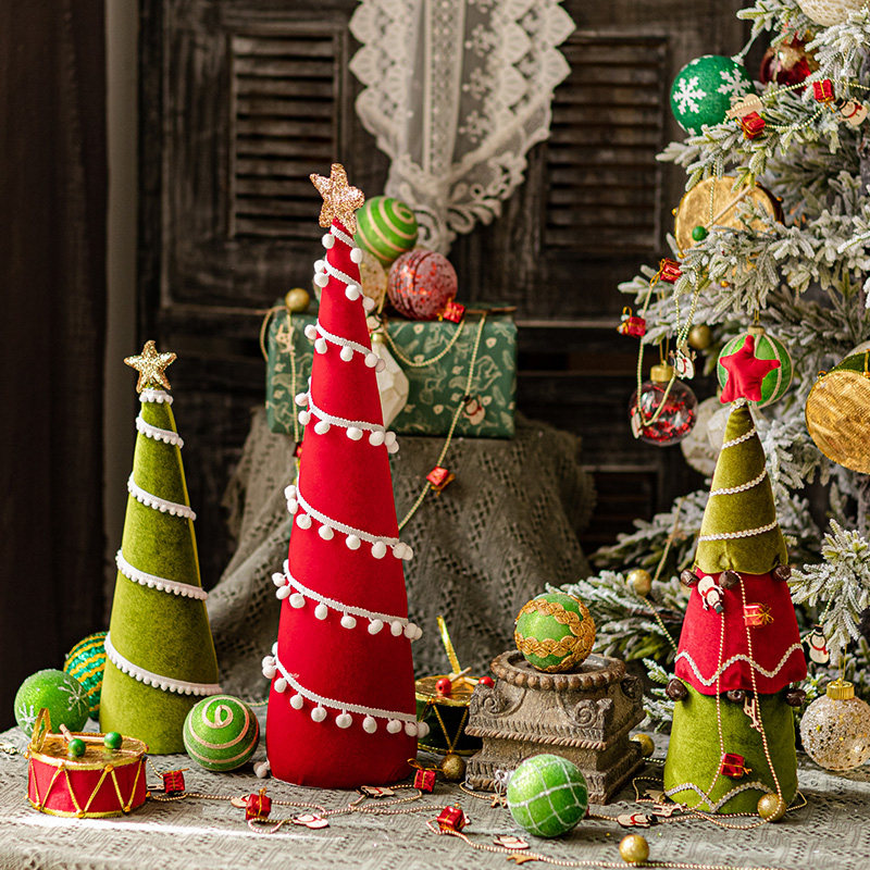 掬涵圣诞节装饰摆件绒布圣诞树小鼓圣诞鹿摆设节日派对礼物橱窗