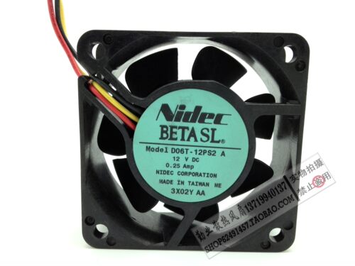 日本NIDEC 6025大风量 6cm双滚珠风扇12V 0.25A D06T-12PS2 测速