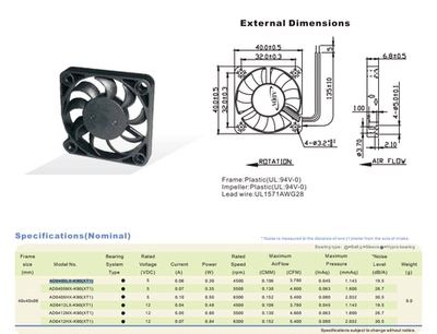 AD0405LX-K90 全新 ADDA风扇 4007 5V 4厘米超薄静音散热USB风扇
