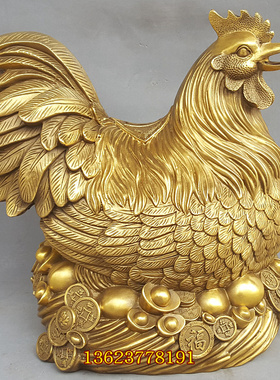 纯铜大号母鸡下蛋存钱古罐金鸡孵蛋母鸡 生肖铜鸡摆设吉祥物
