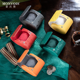 南非KK驼鸟皮便携式手表收纳盒出差旅行手表盒单个真皮收纳包网红