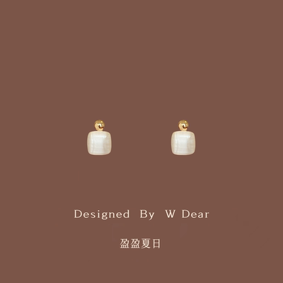 「盈盈夏日」冰透猫眼石方块耳夹