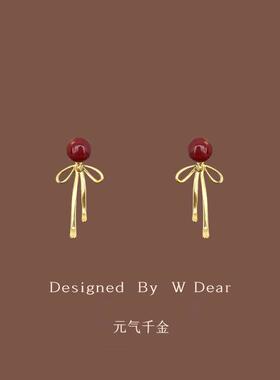 「元气千金」新年红蝴蝶结耳环女无耳洞蚊香盘耳夹百搭过年耳饰