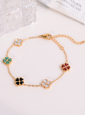 钛钢手链 彩色四叶草手链女高级气质手环五花幸运手串不褪色饰品