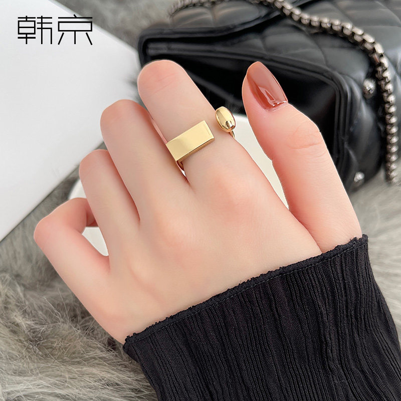钛钢 时尚个性冷淡风金色戒指女轻奢欧美ins潮法式复古食指环