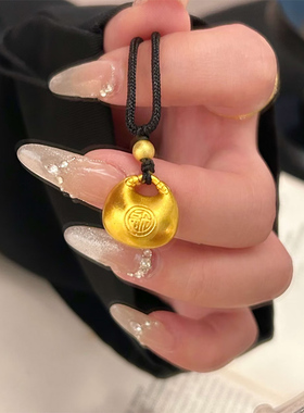 铜合金项链 新中式实心小胖福项链女黑色编绳经典百搭配饰不掉色