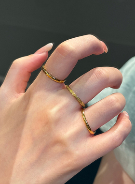 钛钢戒指 经典三生三世戒指女素圈三件套满天星磨砂指环手饰叠戴