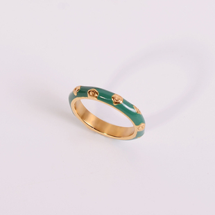 钛钢戒指 绿色滴釉复古珐琅戒指女花朵指环高级感设计时尚食指戒