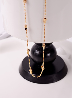 钛钢项链 百搭小方糖冰块项链女简约轻奢高级感小圆珠锁骨链