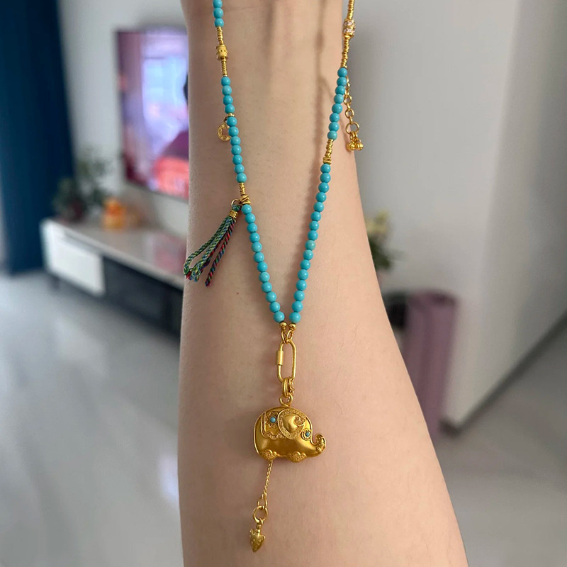 铜合金 新中式吉祥小象项链女蓝色简约时尚小众精致配饰