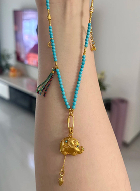 铜合金 新中式吉祥小象项链女蓝色简约时尚小众精致配饰