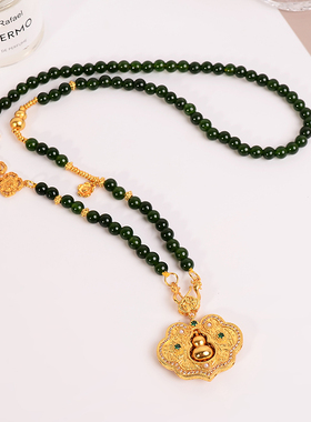 铜合金项链 新中式葫芦锁包祥云项链女串珠国风轻奢高货衣服配饰