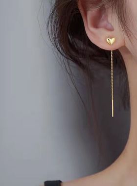 钛钢耳饰 爱心耳线女时尚简约长款流苏心形耳钉ins风气质防过敏
