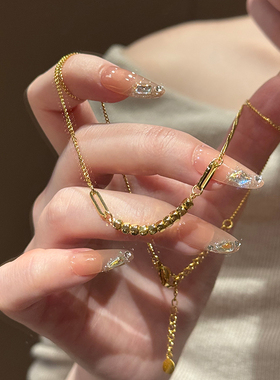 钛钢项链 多面体小方块蹦迪珠项链女小方糖锁骨链简约精致不掉色