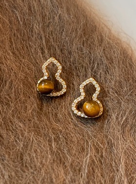 铜合金耳饰 新中式葫芦耳钉女高级感复古精致耳环百搭气质耳饰品