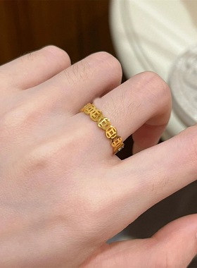 钛钢戒指 洗手不用摘~钱币戒指女复古铜钱食指戒气质百搭指环手饰