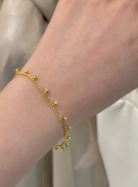 钛钢手链 百搭镭射蹦迪珠手链女小众精致小圆珠手环不掉色手饰