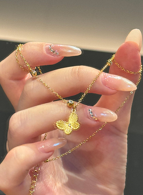 钛钢项链 百搭镭射蝴蝶项链女精致轻奢高级感小众不褪色锁骨链