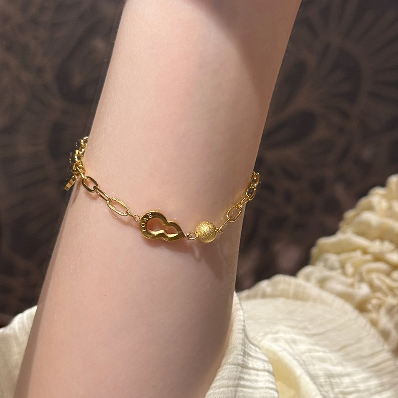 钛钢手链 爱心拉丝球小圆珠福禄葫芦手链女小众简约百搭高级手饰