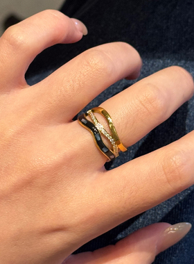 钛钢戒指 多层黑色戒指女轻奢高级感气质精致食指戒不褪色指环