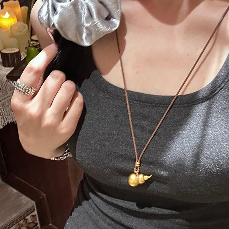 铜合金 实心葫芦项链女百搭福禄毛衣链高级感饰品