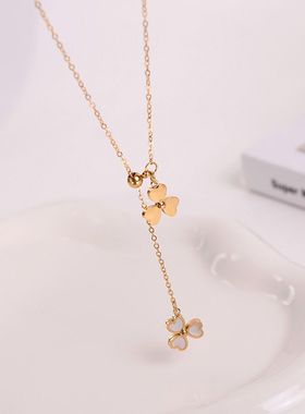 钛钢项链 百搭精致三叶草项链女幸运草花朵锁骨链气质时尚配饰品