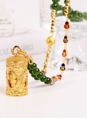 铜合金项链 原创可转动四面佛像守护神项链女串珠高货新中式配饰